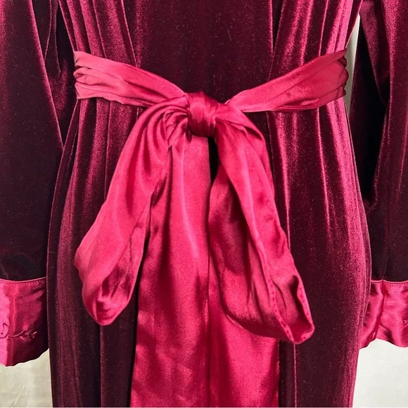Jonquil Diane Samandi Velvet Robe XS Burgundy Long Belted Wrap Duster - Picture 4 of 8